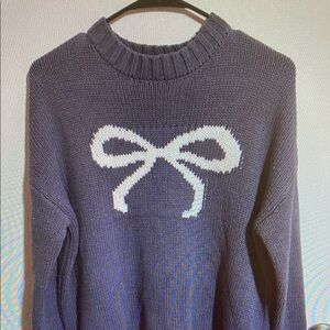 Sincerely Jules Blue and White Crew Neck Sweater with Bow Design